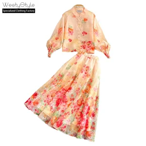 Elegant Cotton-Blend Floral Long Sleeve Short Set Women Casual Eco-Friendly Loose Fit Autumn In-Stock Items
