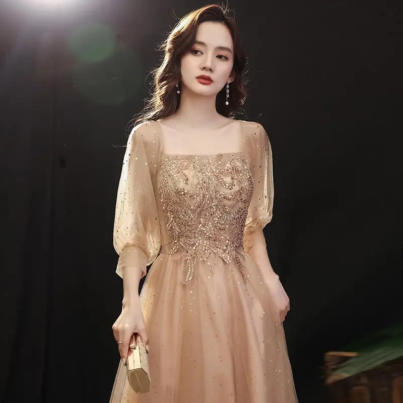 S3444R 2023 New High Quality champagne Color Girlfriends Sisters Group Plus  Size Bridesmaid Long Evening Dress