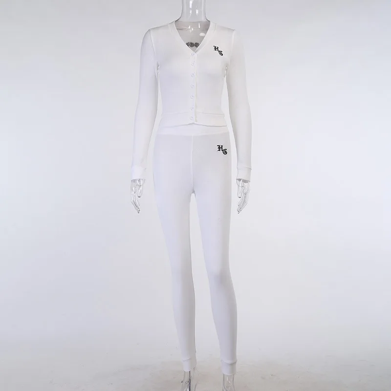 New Women's Jogger Custom Two Piece Set Women Kint White 2 Pieces Suits ...