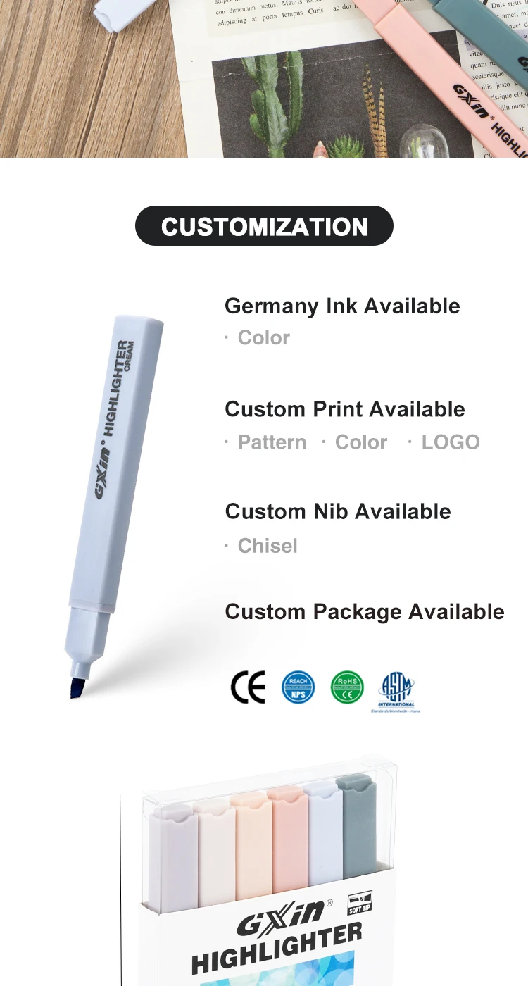 Gxin G343 6pcs/set Cream Cloro Highlighter Marker Pens Set Water Based