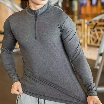 athletic 1/4 zip pullover golf training top polyester quick fit long sleeve gym shirt for men quarter zip sweatshirt pullover