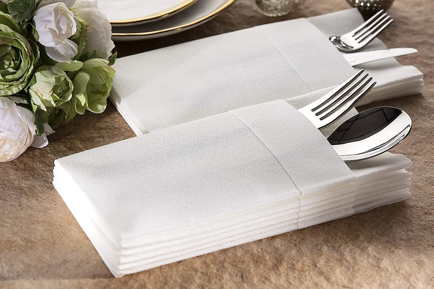 2022 Wedding Party Linen Feel White Napkin Disposable Cloth Like