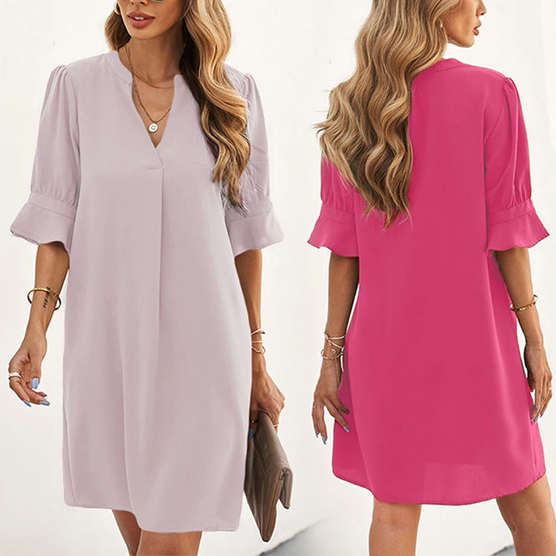 Summer New Styles Lady's Woven Chiffon Midi Dress Custom Women Casual