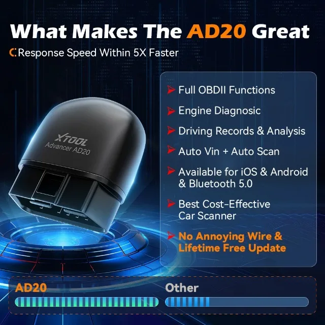Universal XTOOL Advancer AD20 Mini Bluetooth 5.0 OBD2 Scanner Full Obd2 Functions Car Diagnostic Scan Tool Read/Clear Fault Code