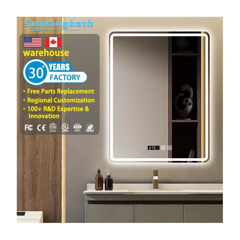 Rectangular Led Illuminated Bathroom Mirror Wall Hanging Fogless Backlit Ip44 Rated Lighted Wall Mounted Mirror