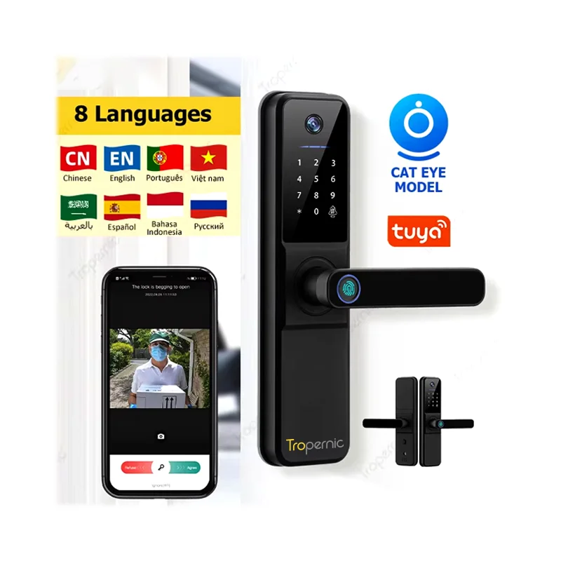Tropernic Wholesale Price Digital Code Smart App Fingerprint Tuya Smart Camera Door Lock
