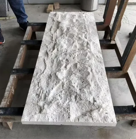 product white creme fatima limestone split surface modern hotel  villa limestone exterior wall cladding-1