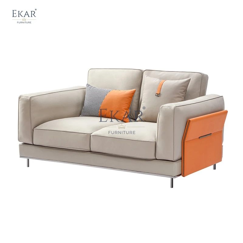 product new design orange embossed leather mirror hardware upholstered living room sofa-66