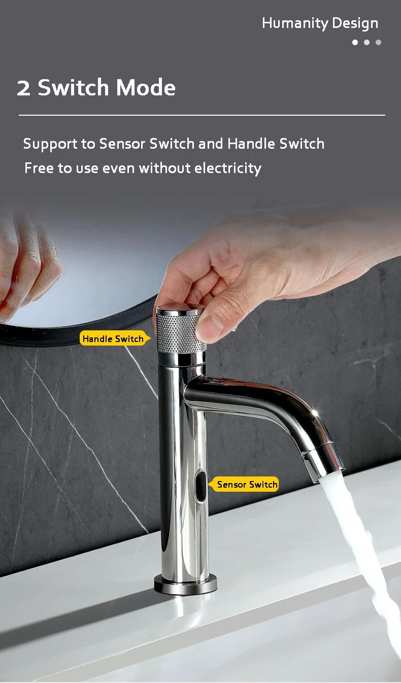 New Design 2 Switch Modes Automatic Sensor Faucet Bathroom Water Tap Touchless Wash Basin Faucet for Bathroom