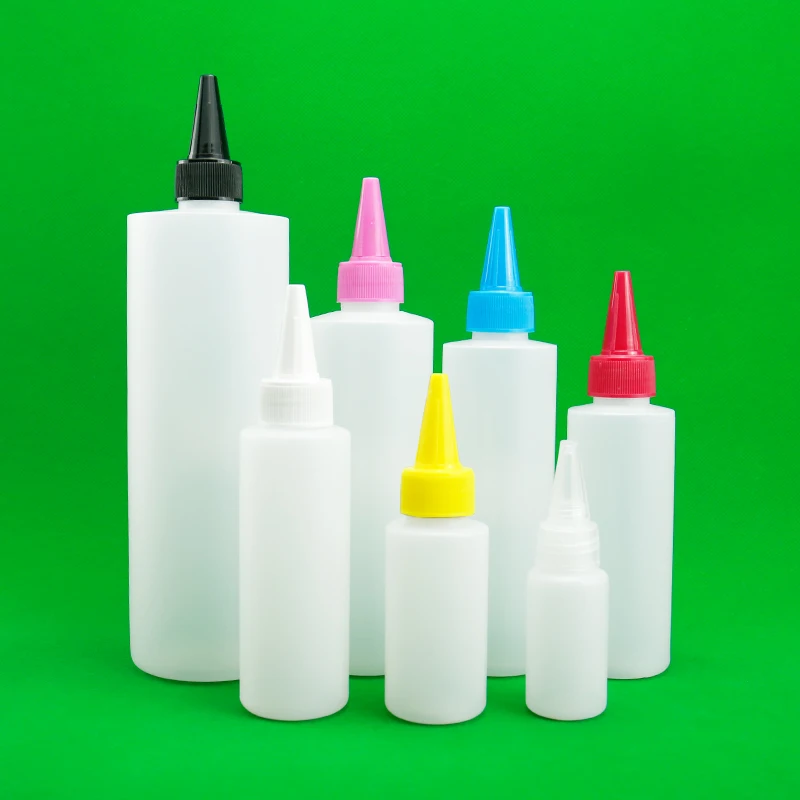 Empty PET Plastic Pointed Hair Oil Nozzle Squeeze Bottles with Twist Caps 30ml 60ml 100ml 120ml 180ml 250ml 500ml Water Use