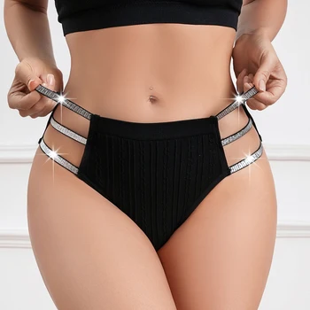 Women's Shiny Belt Briefs Wholesale High-Cut Ribbed Cotton Panties Breathable Nylon Underwear 4 Colors Low-Rise Adults