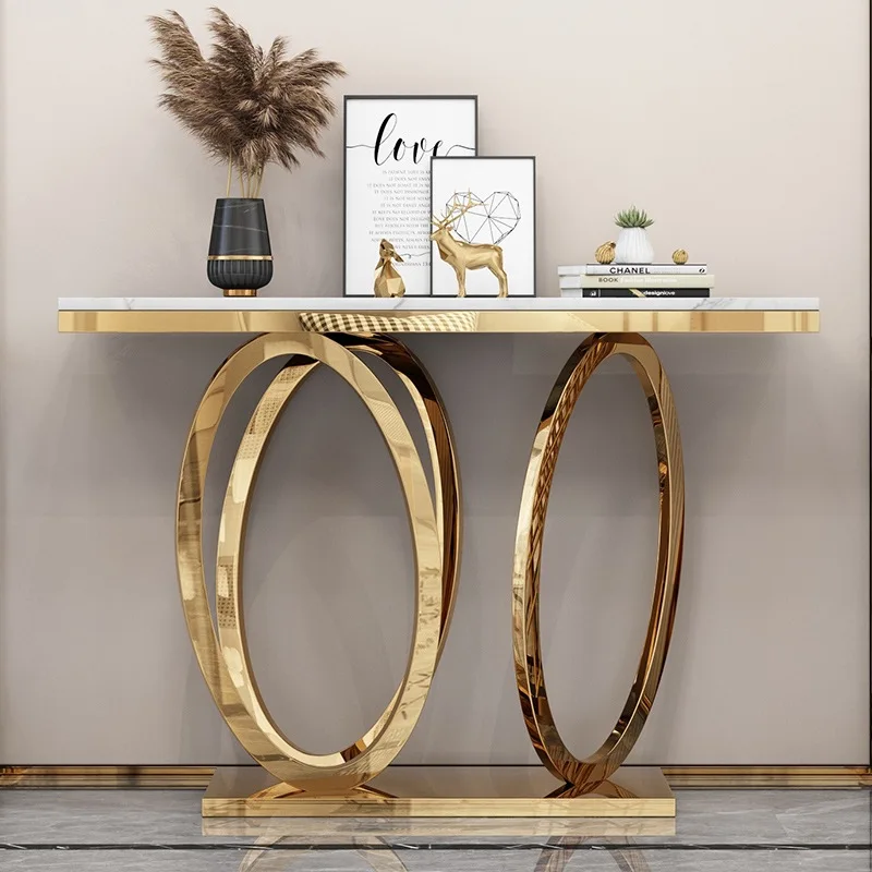 Modern Gold Stainless Steel O Frame Console Table Marble Top Rectangle Hallway  Table For Home Hotel - Buy Modern Gold Stainless Steel O Frame Console Table  Marble Top Rectangle Hallway Table For