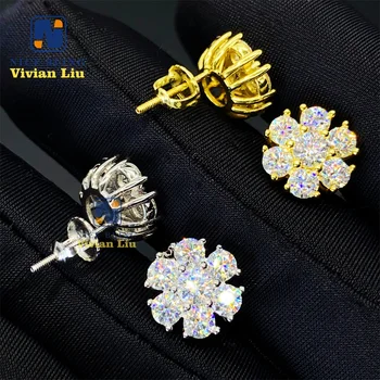 Pass diamond tester vvs moissanite 18k gold plated hip hop 925 sterling silver luxury stud earrings