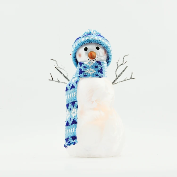 Led Christmas decorative snowman made of handblown glass with feather finish