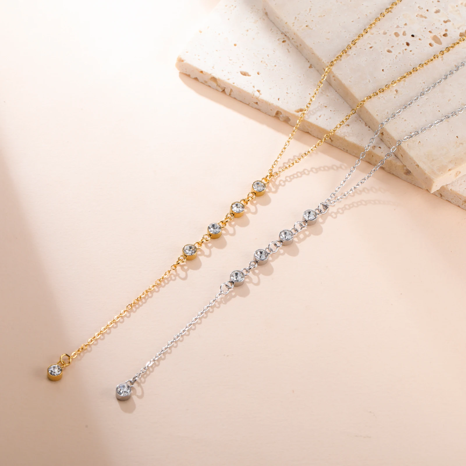 Elegant Clear Zircon Necklace - Stainless Steel