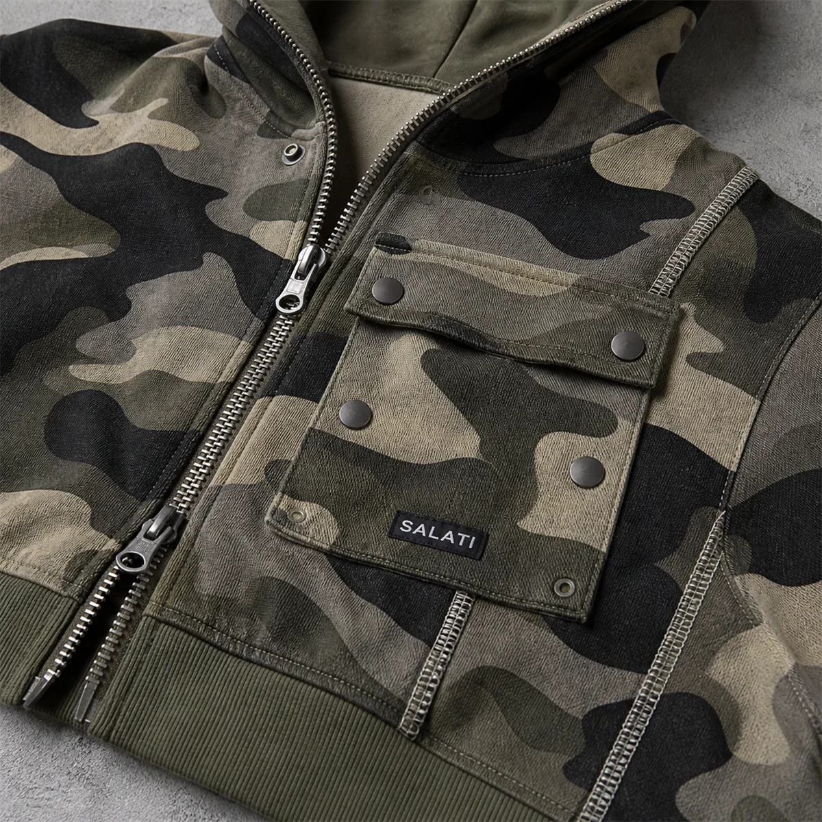 Custom High Quality Camouflage Design Pullover Zipper Waffle Knit Hoodie Vintage 100% Cotton Waffle Hoodies for Men gallery 3