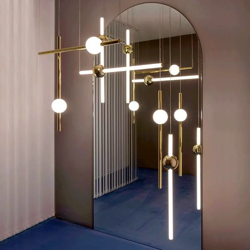 Modern Creative Jewelry Store Salon Living Room Hotel Line Light LED Chandelier Pendant Light