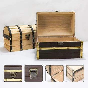 Small Wooden Lockable Wooden Vintage Home Decoration Europe Pine Wood Plywood PIRATE Treasure Chest Jewelry Storage Box