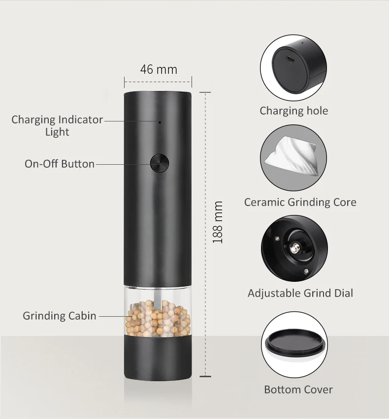 2024 Kitchen Electronics Essentials Electric Salt and Pepper Mills USB Rechargeable Grinder