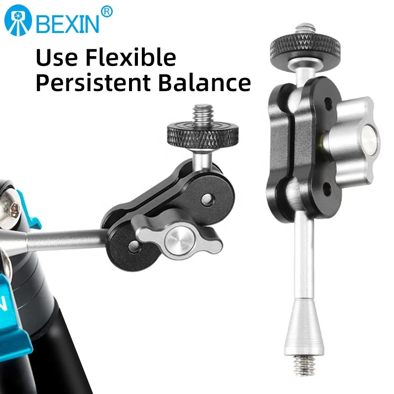 BEXIN 360 Degree Rotation 1/4 Mini Camera Clip Double Ball Head Adapter Clamp Universal Magic Arm Bracket Clip for Camera Phone