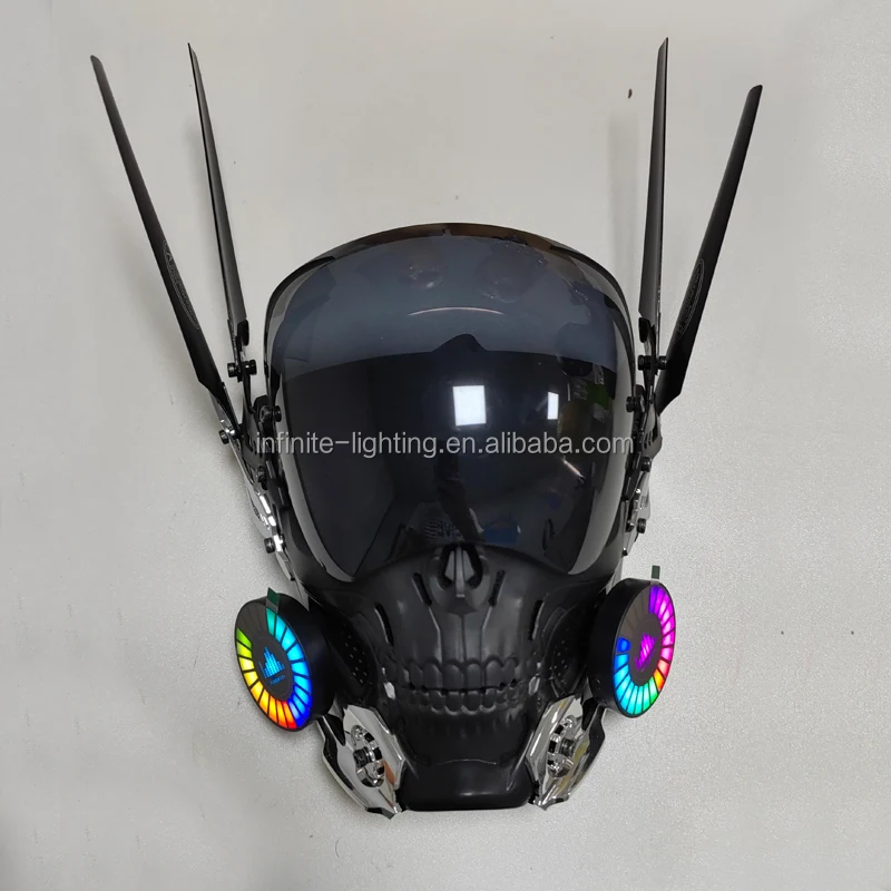 Cyberpunk Skull Mask with LED Light Gothic Cyber Mask for Men, Techwear Mask, Halloween Cosplay Costume Accessory