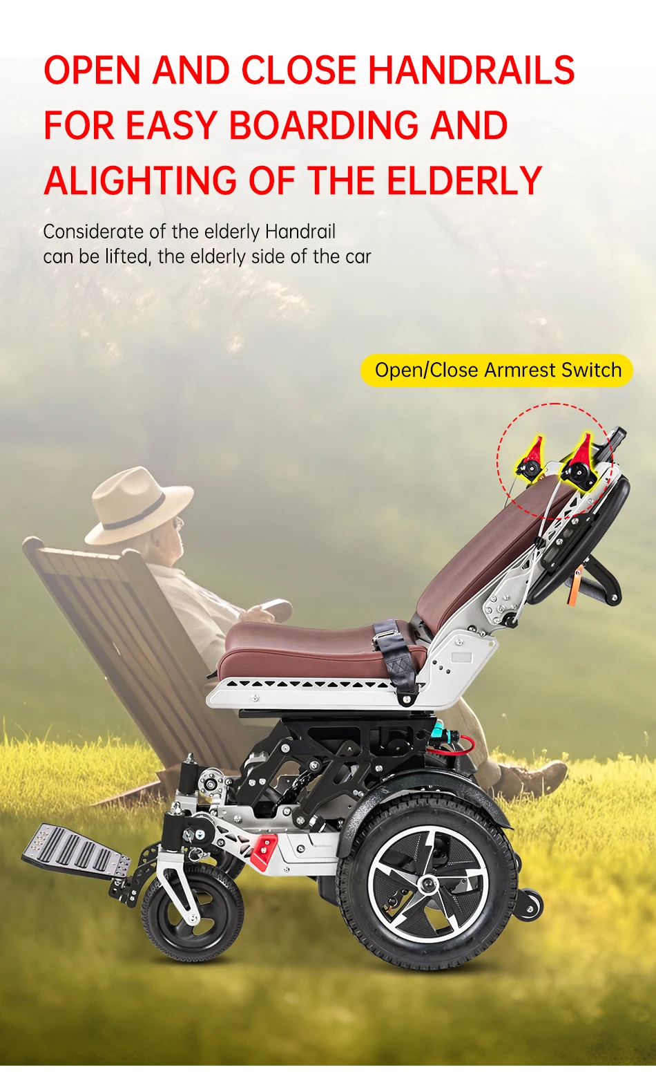 High-End Off-Road Electric Powered Wheelchair Anodized Aluminum Motorized Stroller For The Disabled People