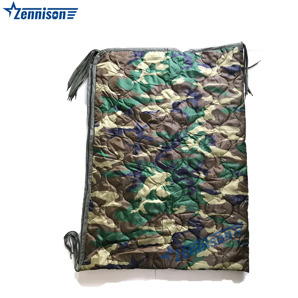 Army Poncho US GI Liner Quilted Travel Blanket Sleeping Bag Mat Woodland Camo 