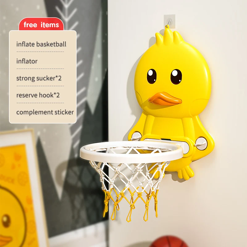 Yellow Duck Durable Plastic Mini Basketball Hoop with Electronic Scoreboard Inflatable Pool Floating Toy Slide