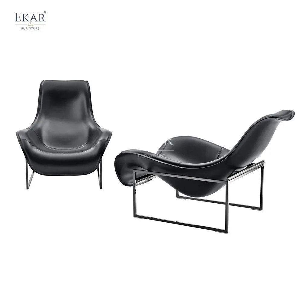 Glossy Steel Frame Lounge Chair with Fiberglass and High-Density Foam Body details