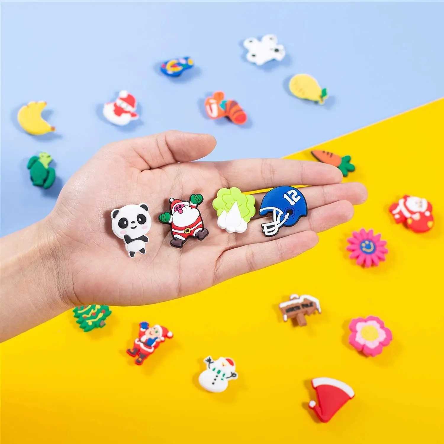 Free Shipping Random 100pcs/Set Soft PVC Decorative Accessories Unique Design Shoes and Slippers Clog Shoe Charms Wholesale