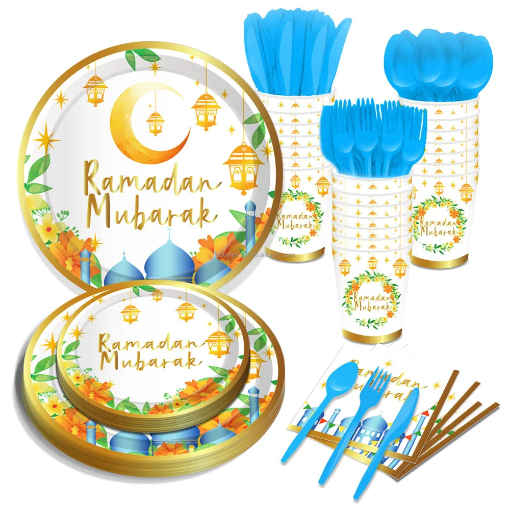 Mm164 Ramadan Mubarak Disposable Tableware Set With Paper Plates Cups