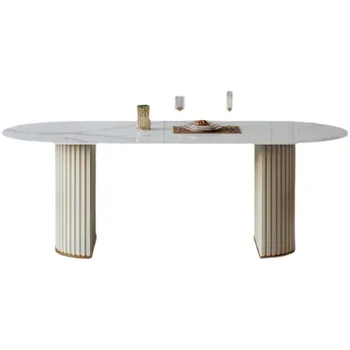 Dining Table 4 6 8 10 12 Seater Large Long Space Saving White Marble Marble Top steel leg leather cover Dining Table