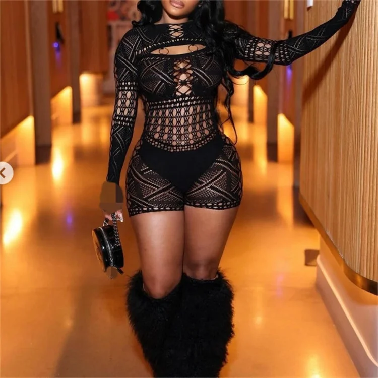 Hollow Out Knitted Lace Jumpsuit Women's Fashion