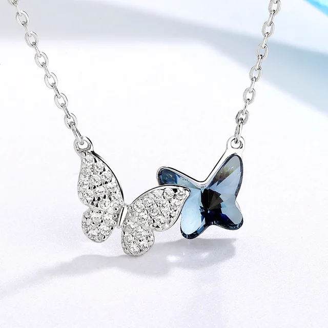 Fashion Women Accessories Jewelry Wholesale 925 Sterling Silver Butterfly Pendant Crystal Necklaces