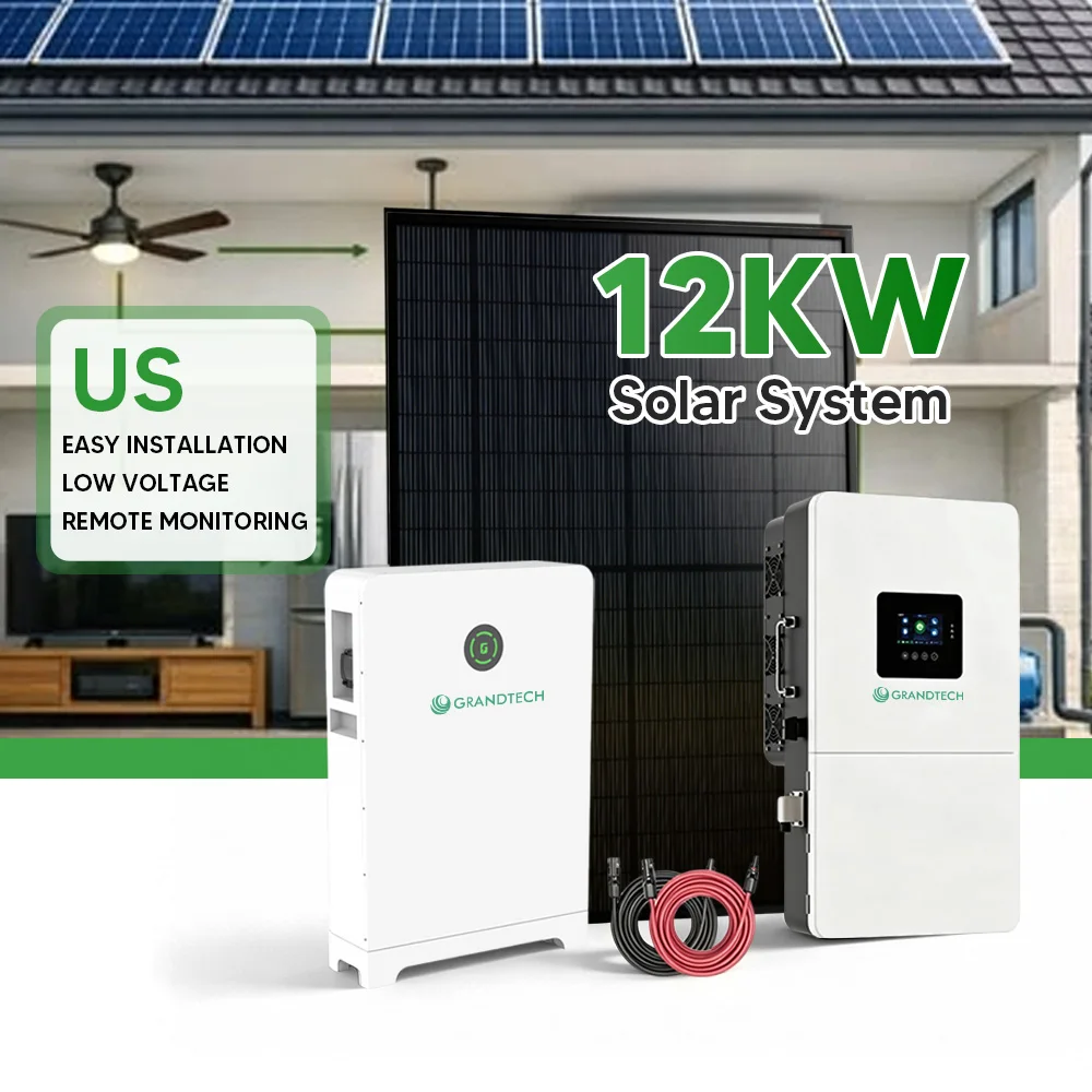Set llawn systemau enerchiad haul 5kW, 8kW, 10kW, 12kW proffesiynol poblogaidd â thransfyrnwr cymysg ar gyfer cartrefi
