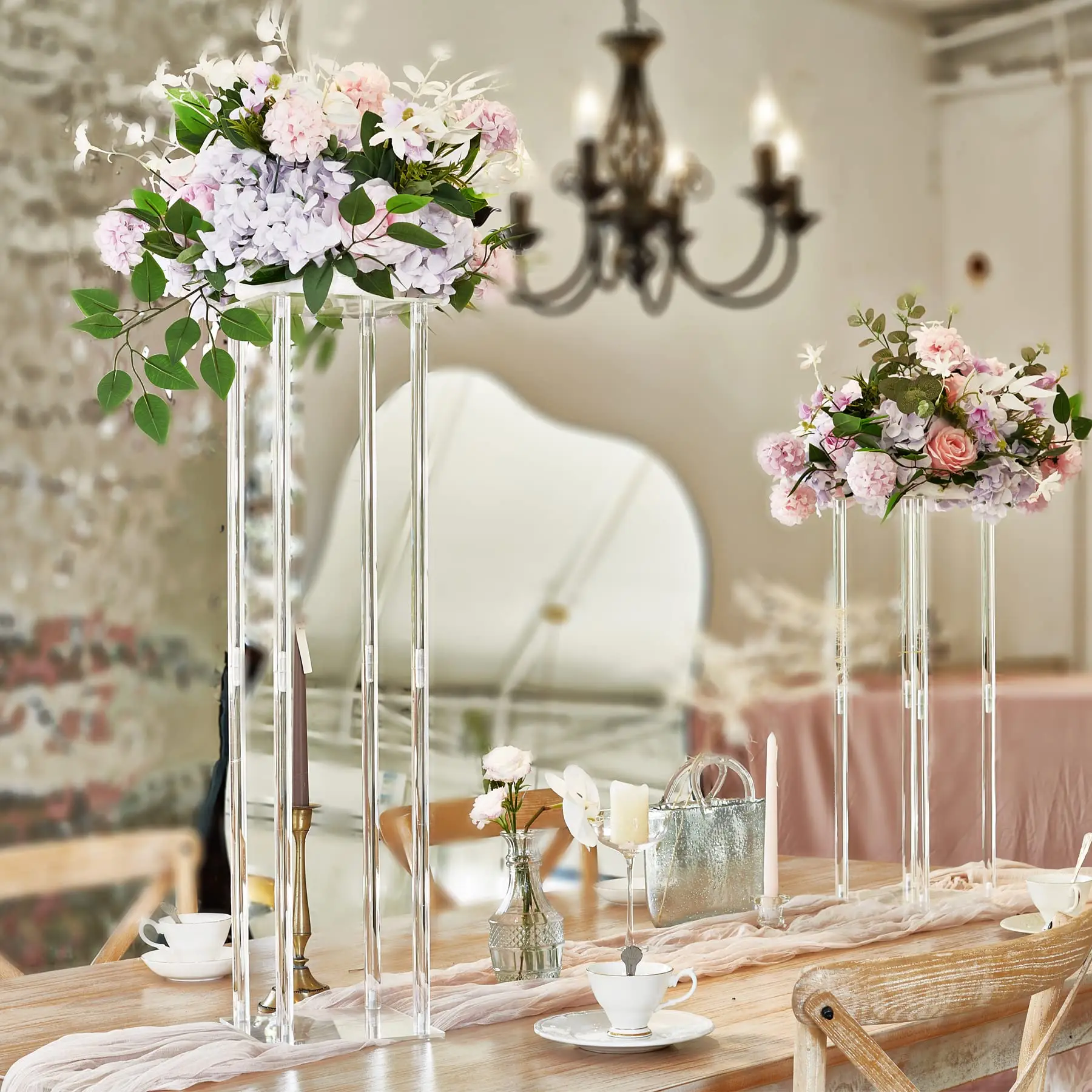 Transparent Acrylic Flower Stands Wedding Decoration Columns Walkway ...