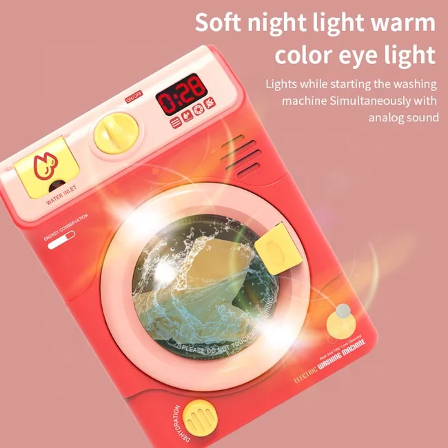 Детская электрическая красная стиральная машина игрушечный ролик дизайн имитация ролевой игры стиральная машина игрушка с мягким светом и звуком