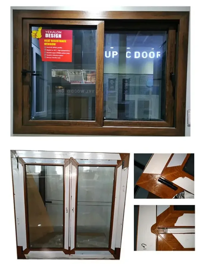1000*1200 Mm U-S02  YKL High End Wooden Grain Color with Casing Bothsides Laminated Film Sliding UPVC Window