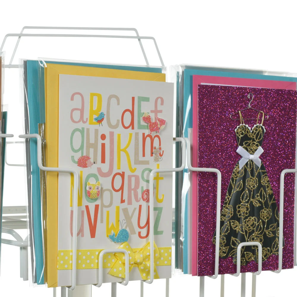 Wholesale Custom Floor Rotating Wire Greeting Card Display Stand Manufacturer Retail Gift Shop Postcard Rack with Wheels