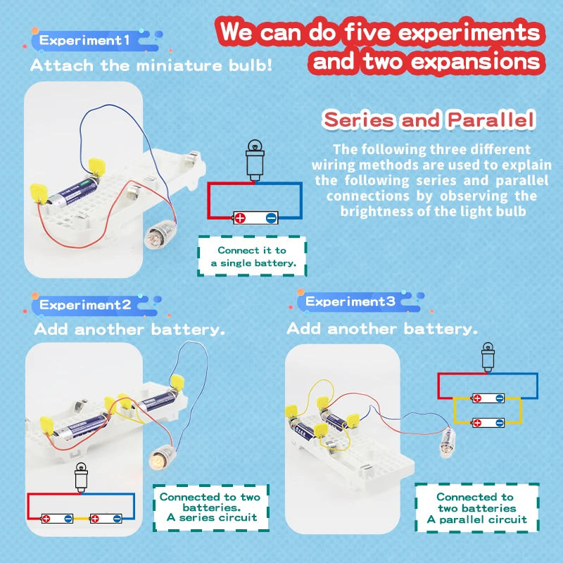 2 Way Car Circuit Kit Diy STEM Educational Science Experiment Toy Series and Parallel Physics Learning for Kids Gift
