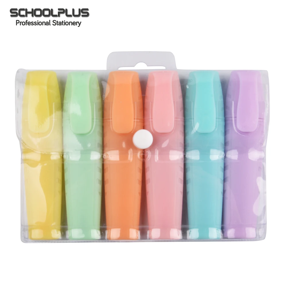 Wholesale 6pcs/set light color and eye protection highlighter marker pen with soft head for DIY making and stationery suppliers