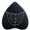 Mezza catena in pizzo nero-1 pietra blu argento-9908
