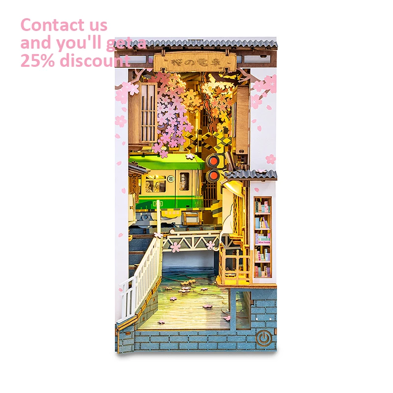 Robotime Rolife Contact получить 25% от TGB01 3D деревянная Сакура денья книжка Densya DIY Миниатюрный Домашний уголок