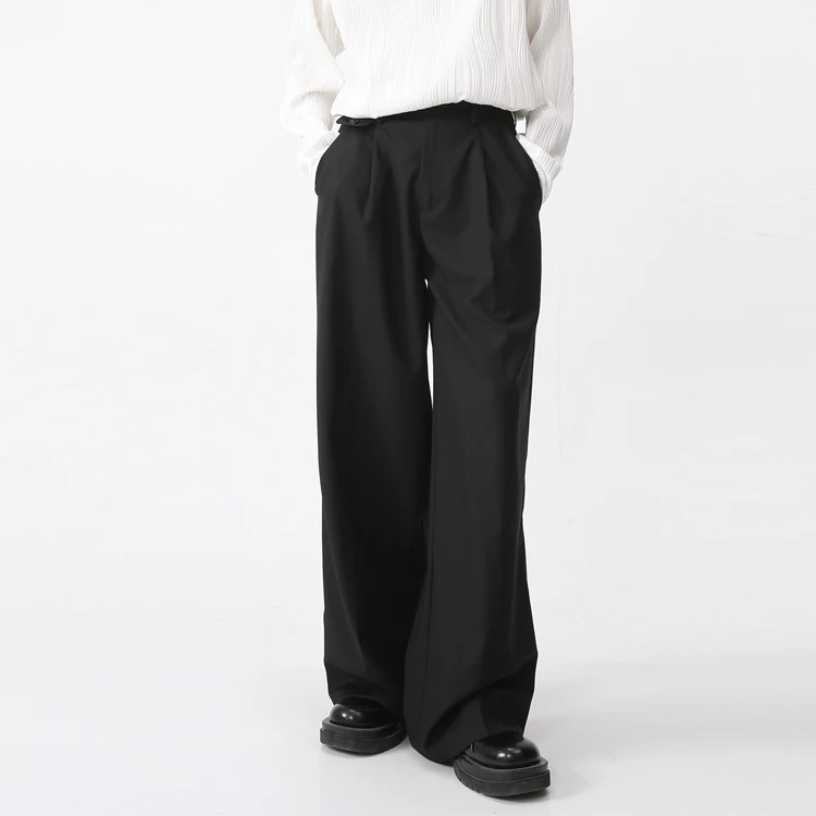 Custom Casual Style High Waist Button Waist Straight Wide Leg Polyester Pants