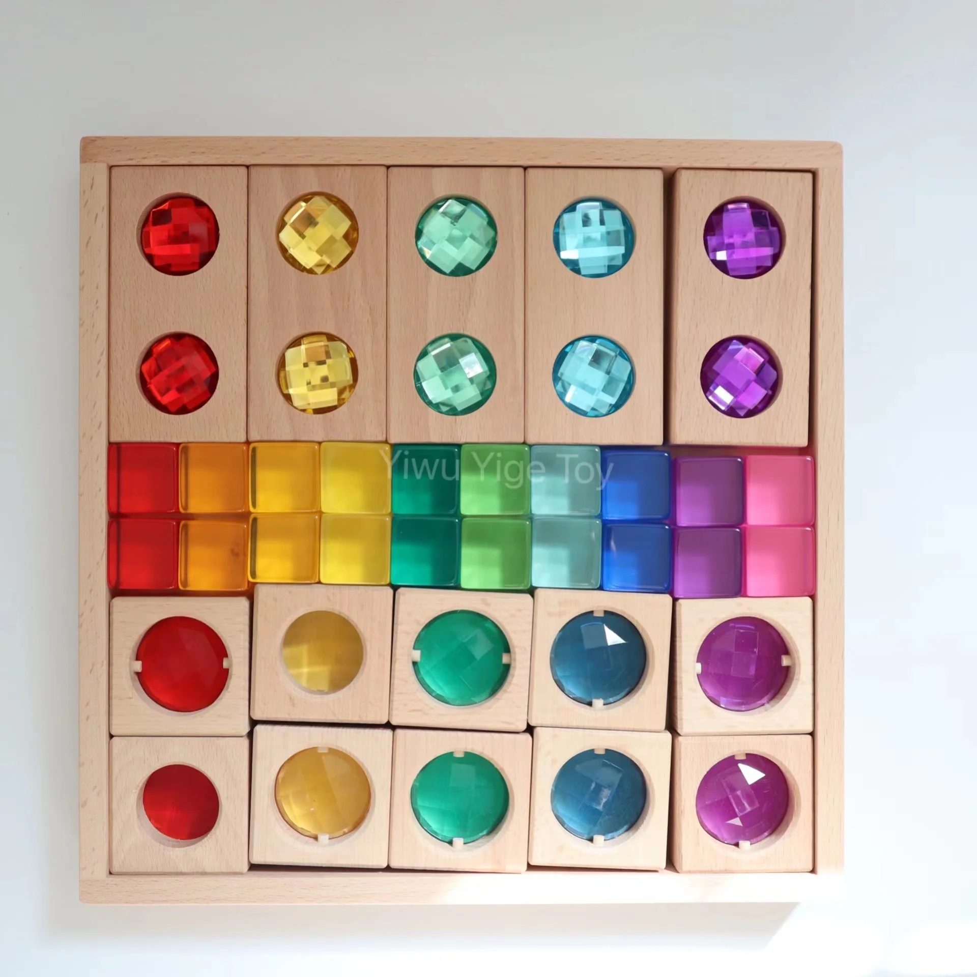Huge 35pc Mixed Rainbow Gem Kaleidoscope Acrylic Wooden Blocks