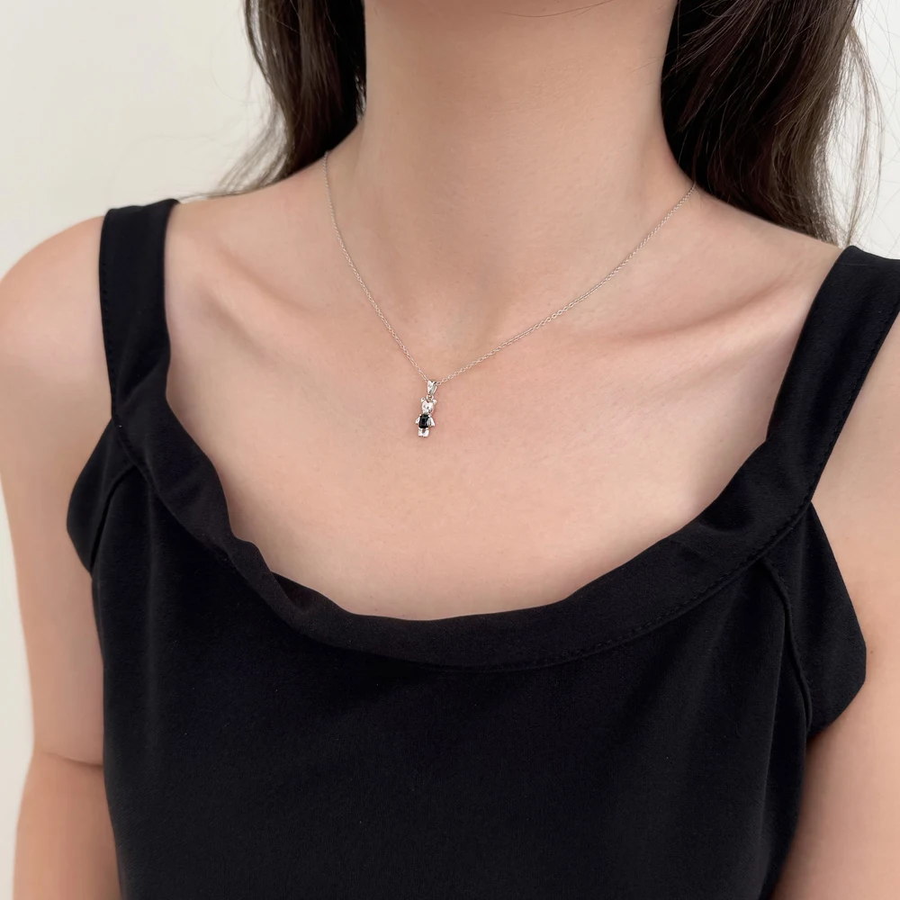 KAKODIY Small Cute Design Rhodium Plated 925 Sterling Silver Chain 5A Cubic Zirconia Bear Animal Shape Pendant Necklace detail 4