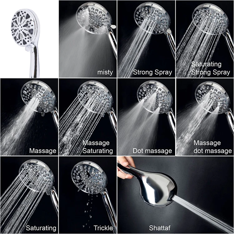 Portable 10 Function Rain High Pressure Pressurized Waterfall Vitamin C Filter Filtered Handheld Hand Shower Head With Filter