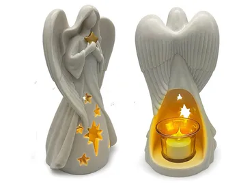 Star Angel Figurines Tealight Candle Holder, Sympathy Gifts for Loss of Loved One, W/ Flickering Led Candle, Bereavement