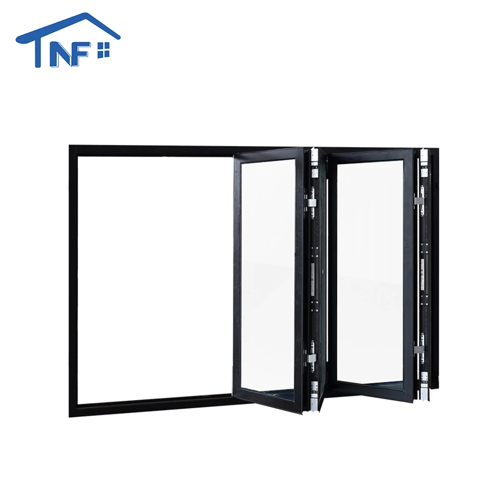 Modern Double Glass Folding Window with Bifold Hardware Insulated Roller Blind for Villa Use