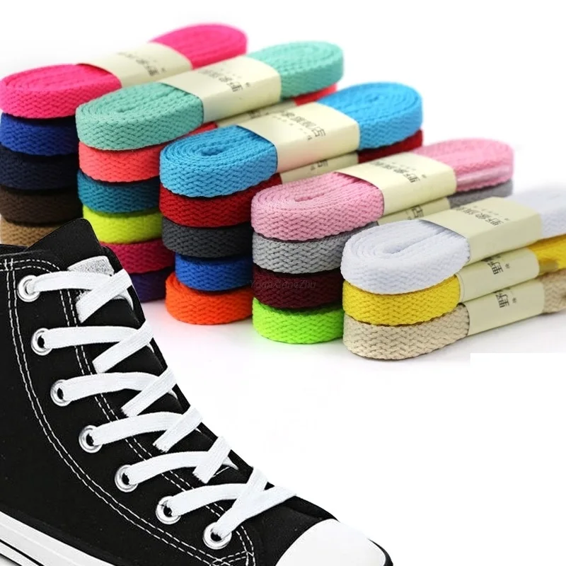 Cheap 8mm Wide Of Black White Flat Shoelace Kids Adult Shoe Laces For